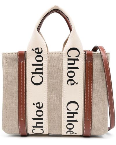 Chloé Woody Small Canvas & Leather Tote - Brown