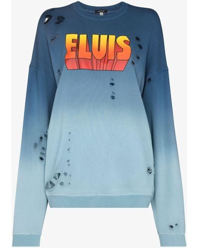 R13 Elvis-print Distressed-effect Sweatshirt - Blue