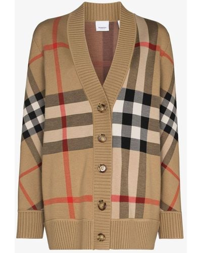 Burberry Neutral Vintage Check V-neck Cardigan - Women's - Polyester/merino - Brown