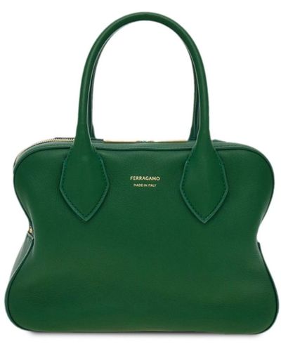 Ferragamo Curved Leather Tote Bag - Green