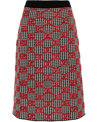Gucci GG-jacquard Tweed Midi Skirt - Red