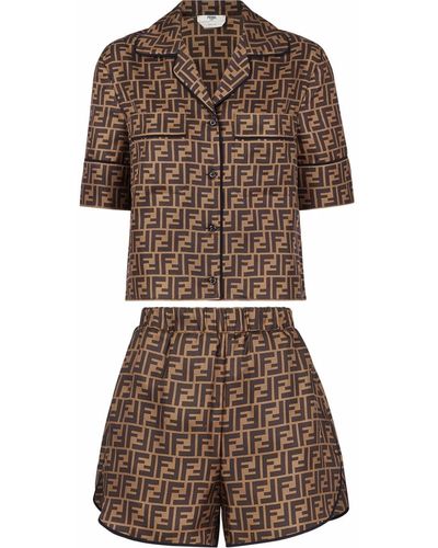 Fendi Logo-print Silk Pyjama Set - Brown