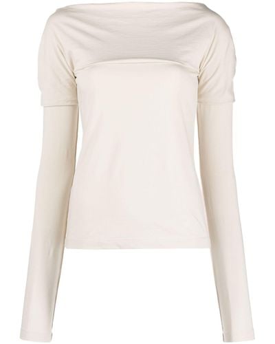 Low Classic Neutral Boat Neck Draped T-shirt - Natural