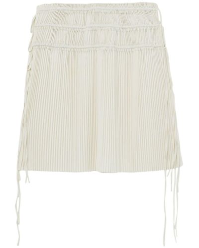 Helmut Lang Neutral Pleated Satin Skirt - White