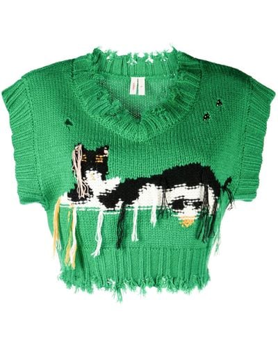 YUHAN WANG Kitty Frayed Knit Vest - Green