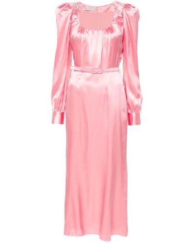 Alessandra Rich Belted Silk Midi Dress - Women's - Silk/polyamide - Pink