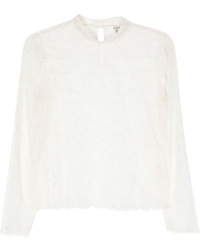 FRAME Neutral Sheer Lace Blouse - White
