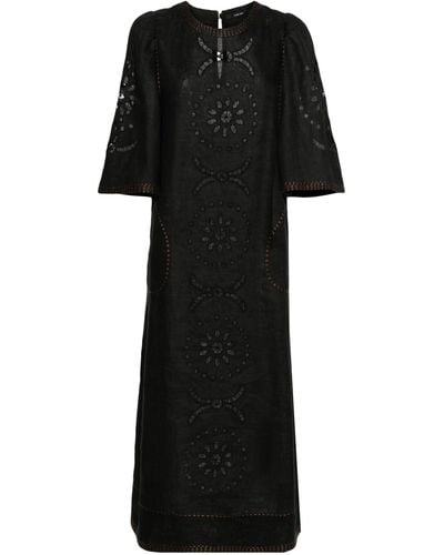 Vita Kin Mia Broderie-anglaise Linen Dress - Women's - Linen/flax - Black