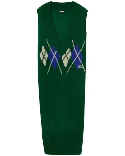 Burberry Argyle-knit Wool Dress - Green