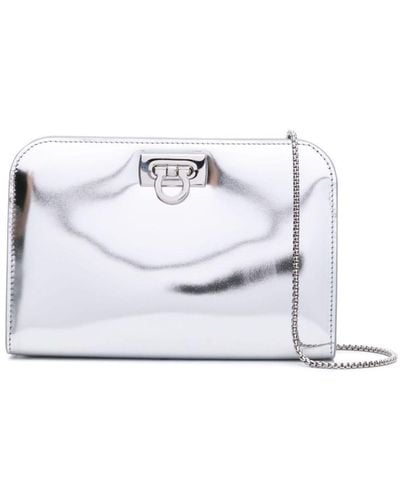 Ferragamo -tone Mini Diana Metallic Clutch Bag - White
