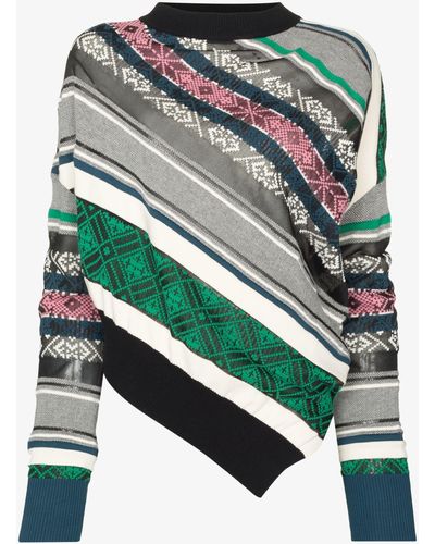 Sacai Asymmetric Striped Sweater - Women's - Cotton/polyester/nylon - Green