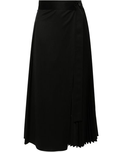 LVIR Pleated Wrap Midi Skirt - Black