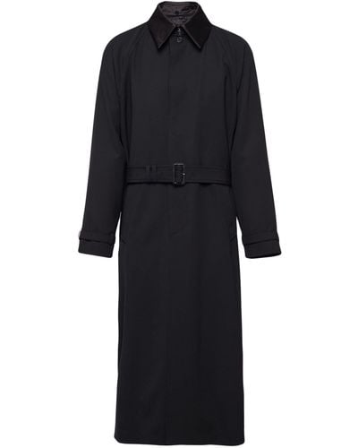 Prada Belted Wool Trench Coat - Black