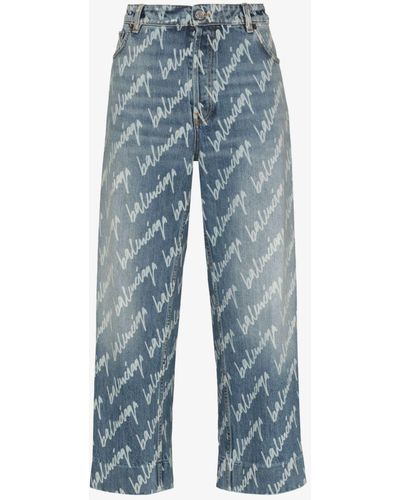 Balenciaga Logo Straight Leg Cropped Jeans - Women's - Cotton/viscose/polyester - Blue