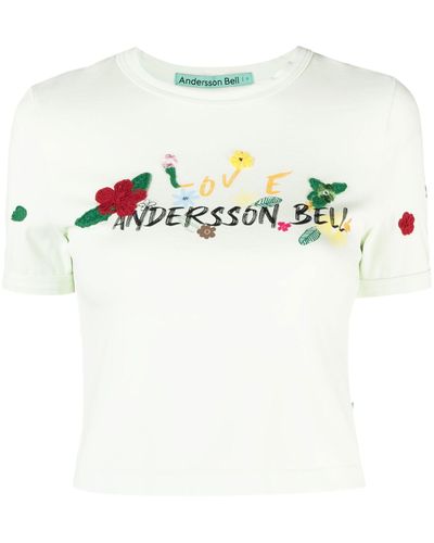 ANDERSSON BELL Dasha Flower Logo Cropped T-shirt - Women's - Cotton/spandex/elastane - White