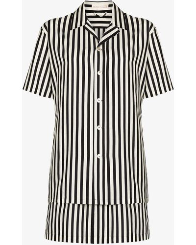 Olivia Von Halle Emeli Striped Cotton And Silk-blend Pajama Set - Black