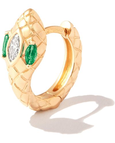 Jacquie Aiche 14k Yellow Emerald Eyes Marquise Diamond Hoop Earring - Women's - 14kt Yellow /diamond/emerald - Metallic