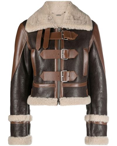 Blumarine Giacca Shearling-trim Leather Jacket - Brown