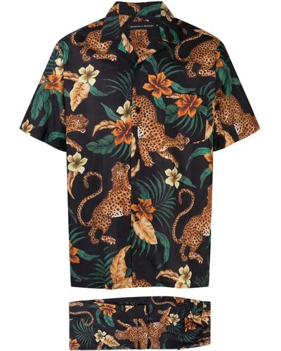 Desmond & Dempsey Leopard Print Pajamas Set - Black