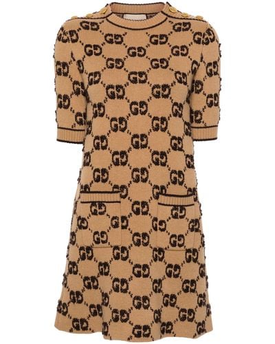 Gucci GG Wool Bouclé Jacquard Dress - Brown