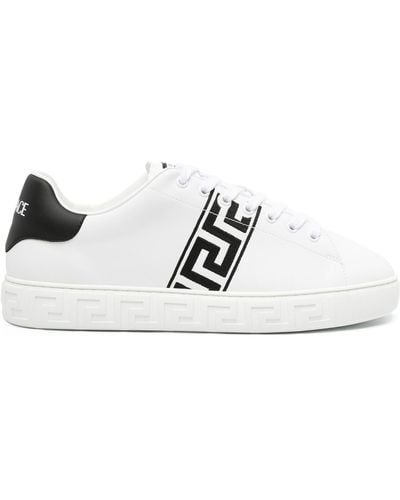 Versace Greca Embroidered Leather Trainers - White