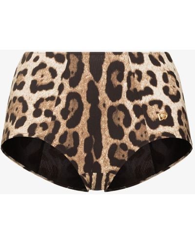 Dolce & Gabbana High-waisted Leopard Print Bikini Bottoms - Black