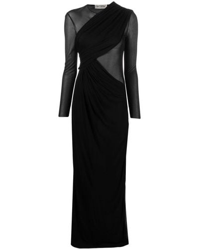 Saint Laurent Sheer-panel Draped Gown - Black