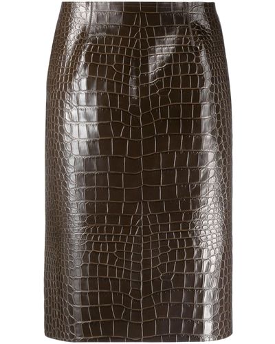 16Arlington Crocodile-effect Leather Pencil Skirt - Brown