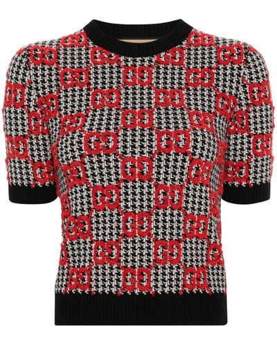 Gucci GG-jacquard Knitted Wool Top - Red