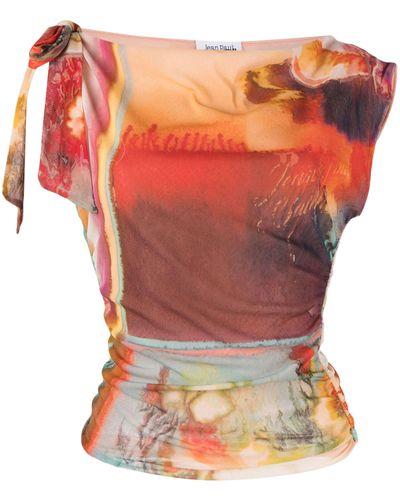Jean Paul Gaultier Floral Scarf-print One-shoulder Top - Orange