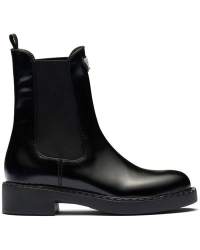 Prada Brushed Leather Chelsea Boots 50 - Black