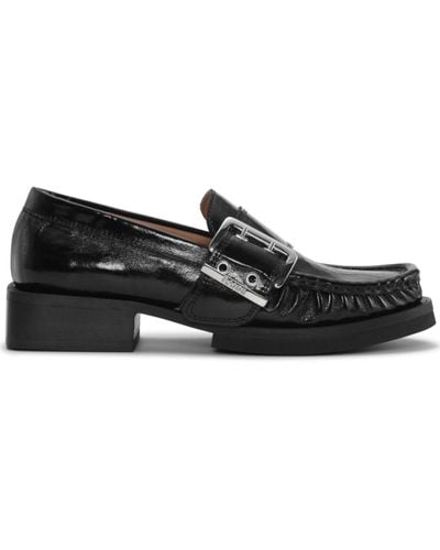 Ganni Low-heel Buckled Loafers - Black