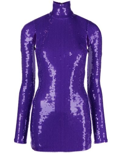 LAQUAN SMITH Sequin Embellished Mini Dress - Purple