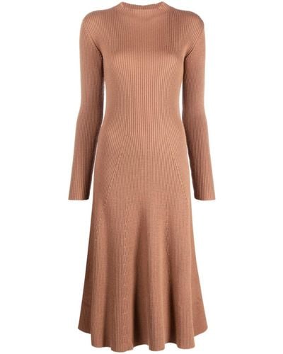 Moncler Logo-appliqué Wool-blend Dress - Brown