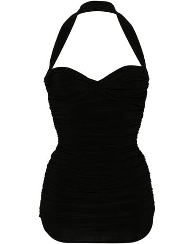 Norma Kamali Bouclé Effect Halterneck Swimsuit - Black