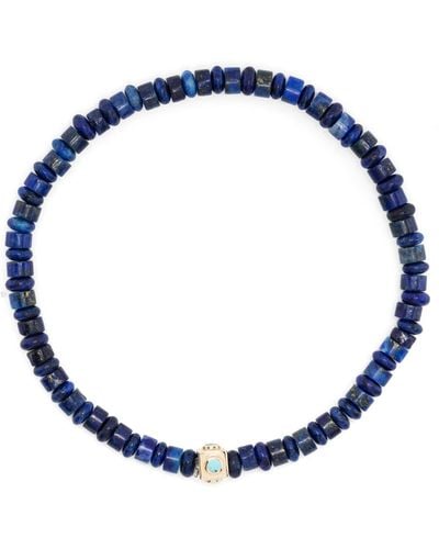 Luis Morais 14k Yellow Gold Small Lego Cube Beaded Bracelet - Men's - Lapis Lazuli/14kt Gold/turquoise - Blue