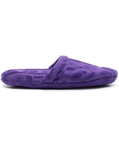 Versace Allover Towel Slippers - Purple