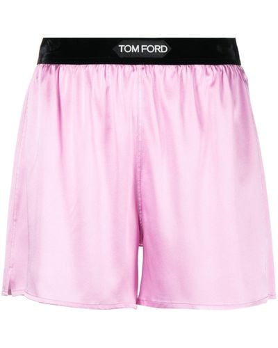 Tom Ford Purple Logo-waistband Silk Shorts - Pink