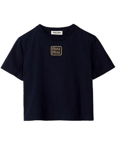 Miu Miu Logo Appliqué Cotton T-shirt - Blue