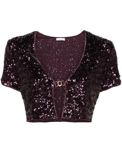 Oséree Disco Sequinned Crop Top - Red