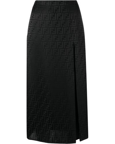 Fendi Ff Silk Midi Skirt - Black
