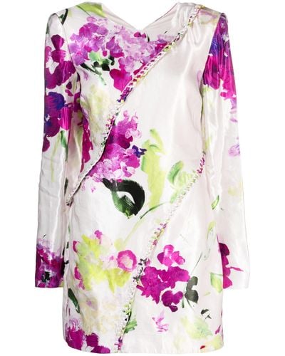 Aje. Arbour Floral-print Mini Dress - Women's - Viscose/linen/flax/cotton - Pink
