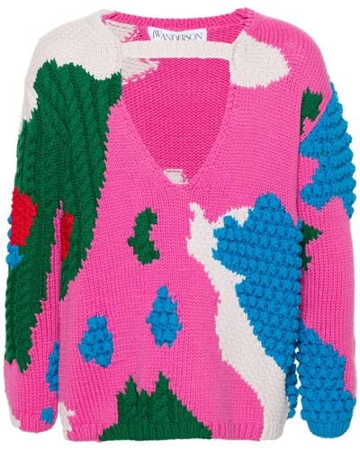 JW Anderson Cut-out Crochet Sweater - Men's - Merino - Pink
