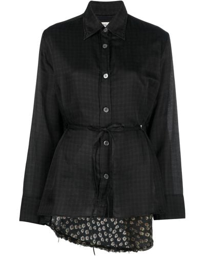 Our Legacy Belted Floral-panel Shirt - Black
