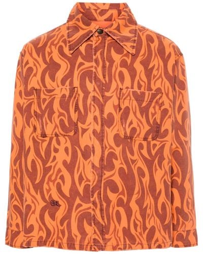 ERL Flame-print Canvas Shirt Jacket - Orange