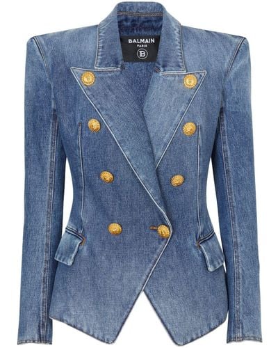 Balmain Denim Jacket With Eight Buttons - Blue