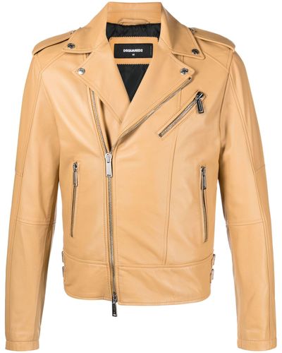 DSquared² Neutral Kiodo Leather Jacket - Men's - Ovine Leather (top Grain)/polyester/cotton - Natural
