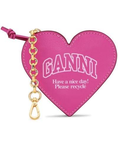Ganni Funny Heart Logo-print Purse - Pink