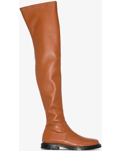 STAUD Brown Belle Faux Leather Thigh-high Boots
