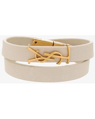 Saint Laurent Neutral Opyum Wrap Leather Bracelet - White